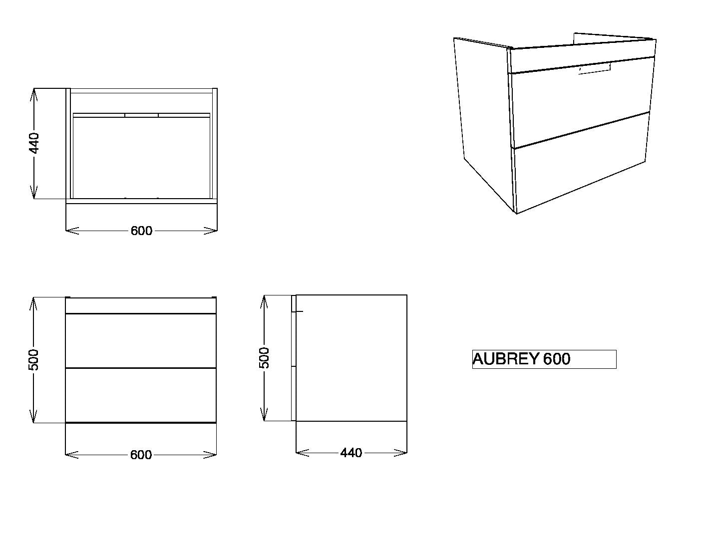 Aubrey Wall Hung 600mm Vanity Unit with Carrara top For Counter top Basin - Davos Oak