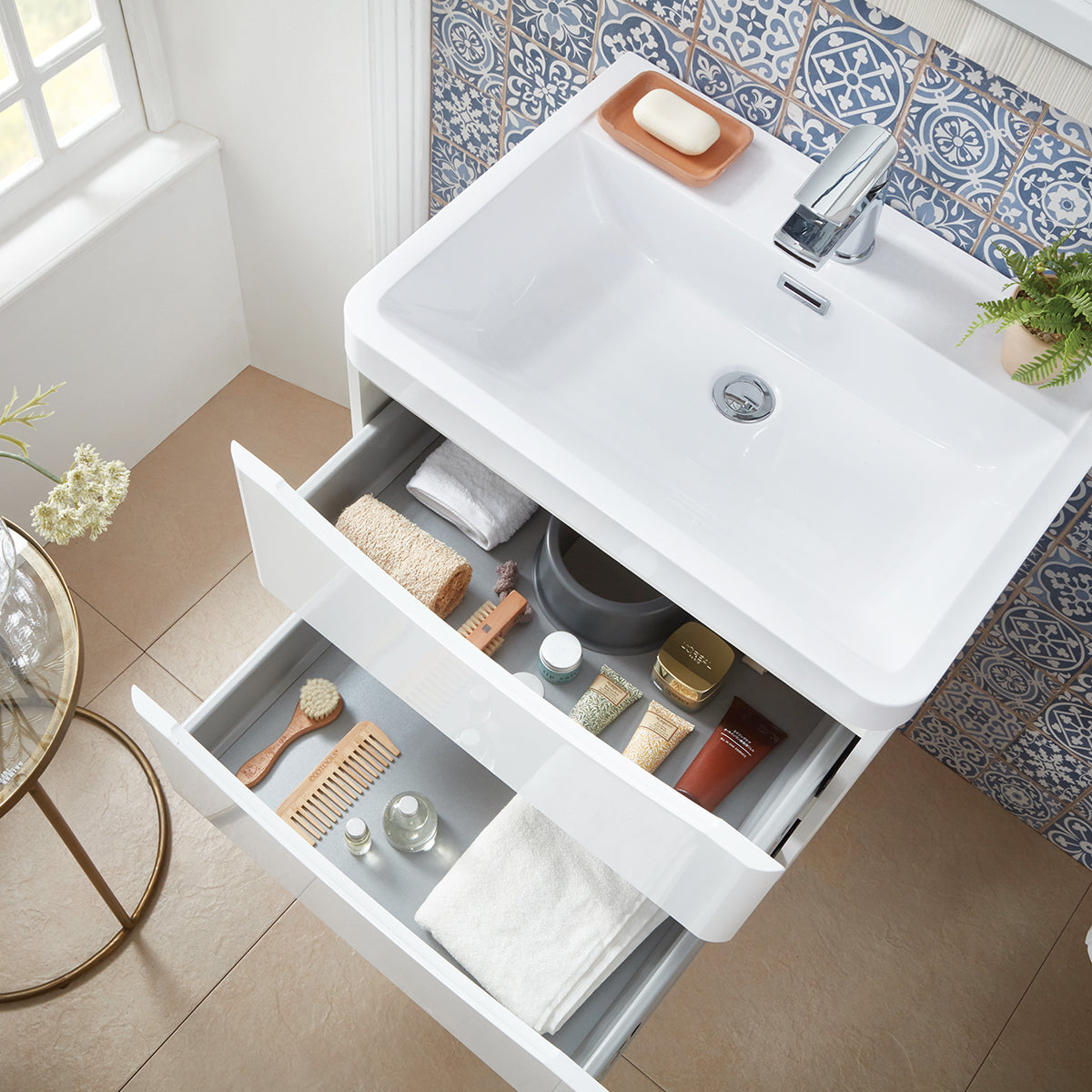 Bella Wall Hung Vanity units with Basin - High Gloss White (3 sizes)