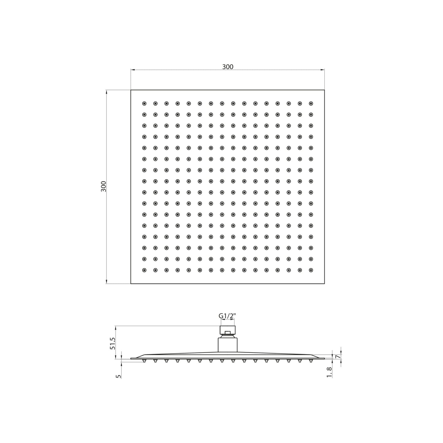 Scudo Square 300mm Black Fixed Shower Head