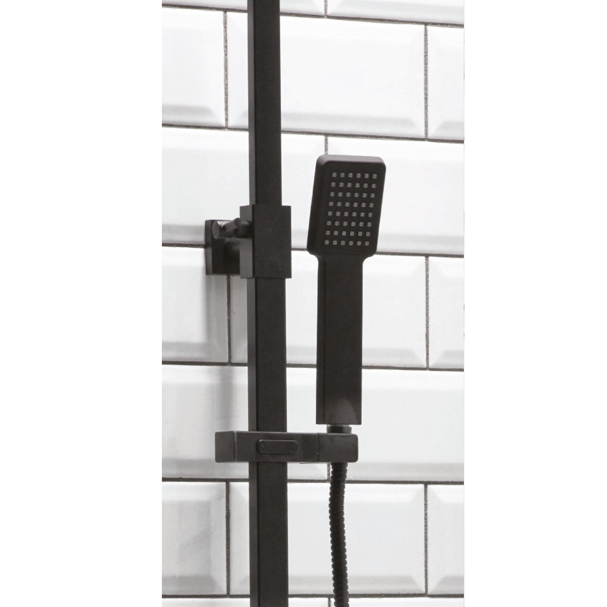 Scudo Lunar Square Thermostatic Chrome Shower With Rigid Riser & hand Shower Black