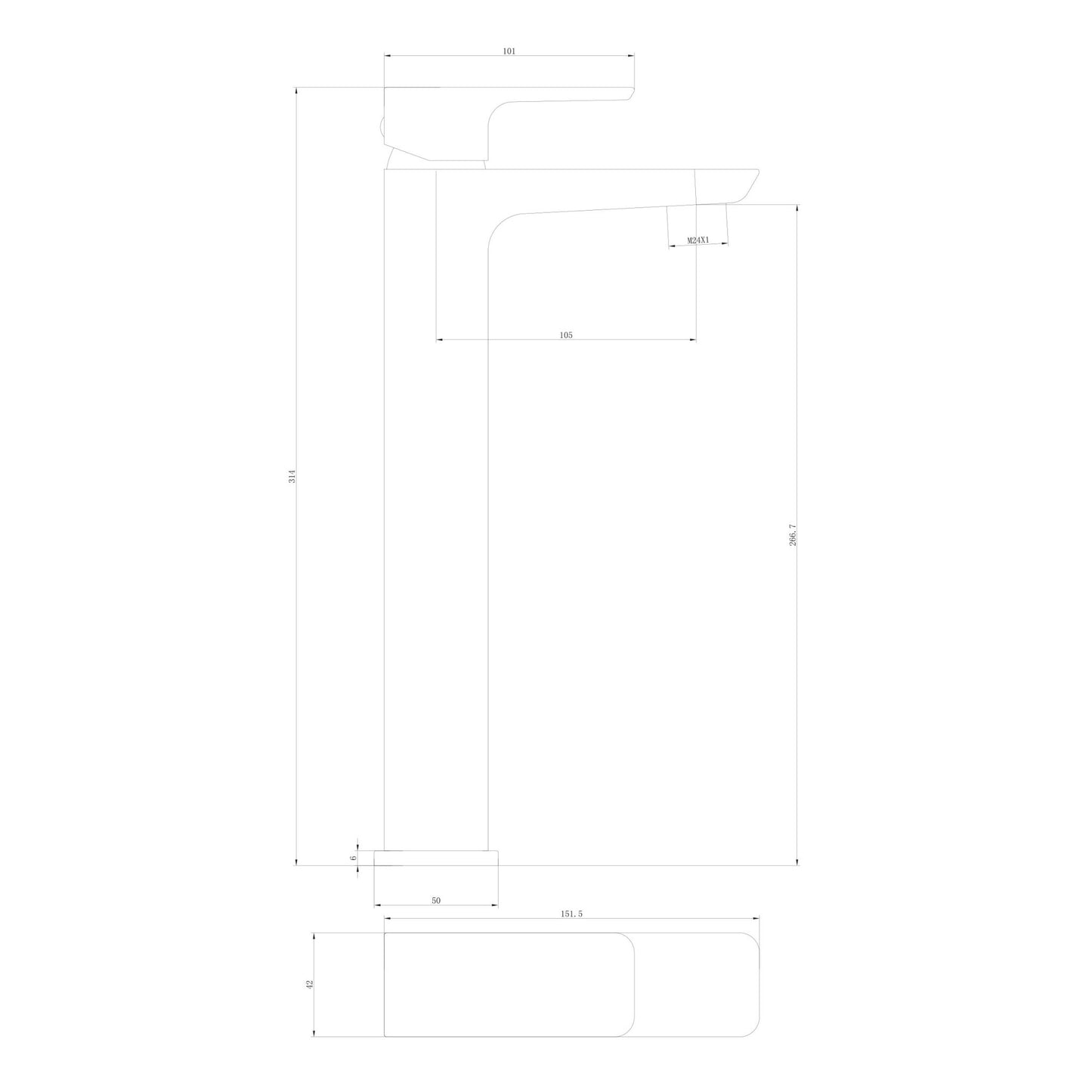 Scudo Muro Tall Basin Mixer in Black