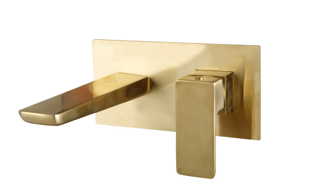 Scudo Muro Wall Basin Mixer in Brushed Brass