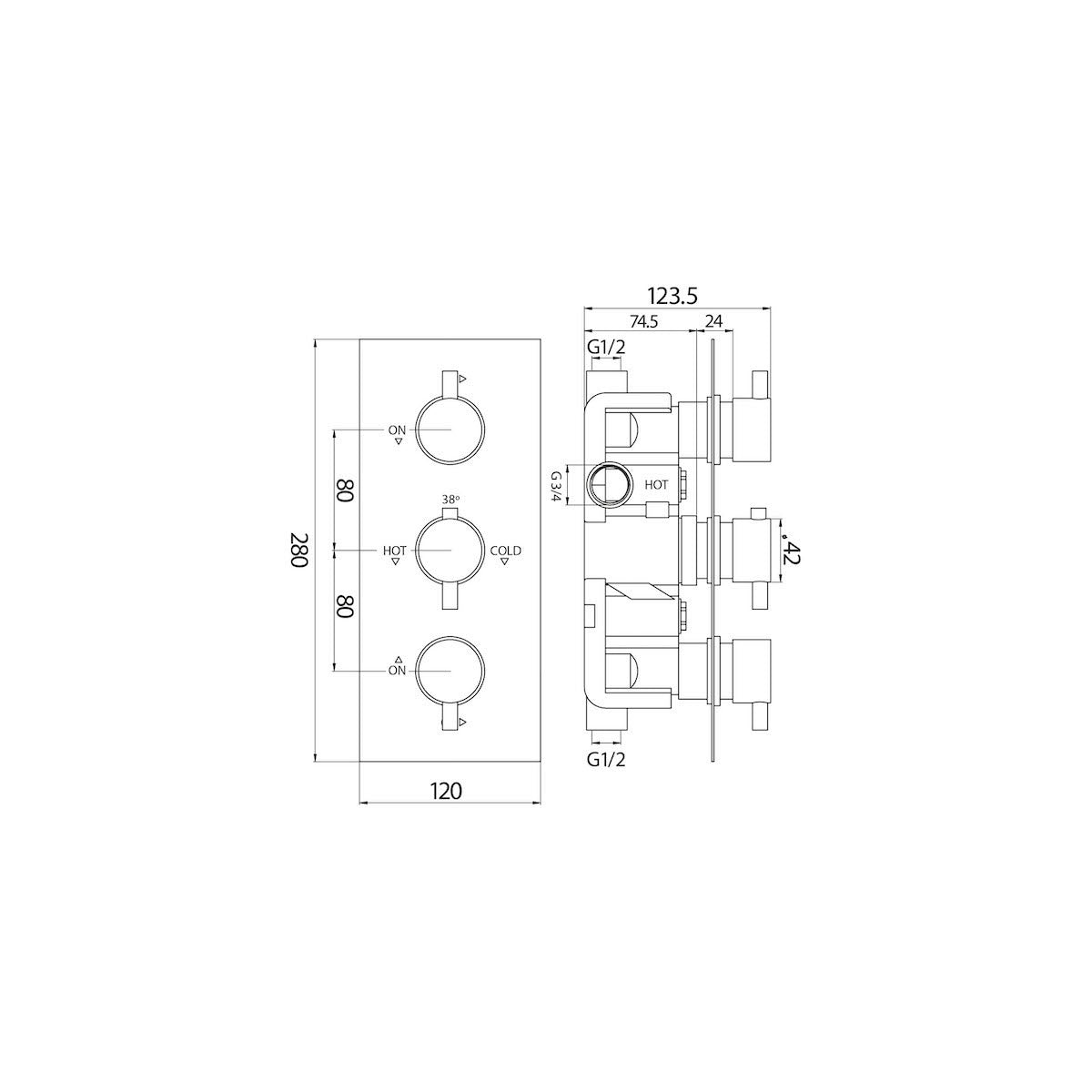 Scudo Triple Round Concealed Valve with Diverter for 3 outlets