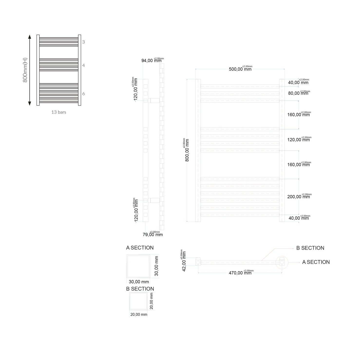 Scudo Simona Chrome Ladder Rails Square Profile