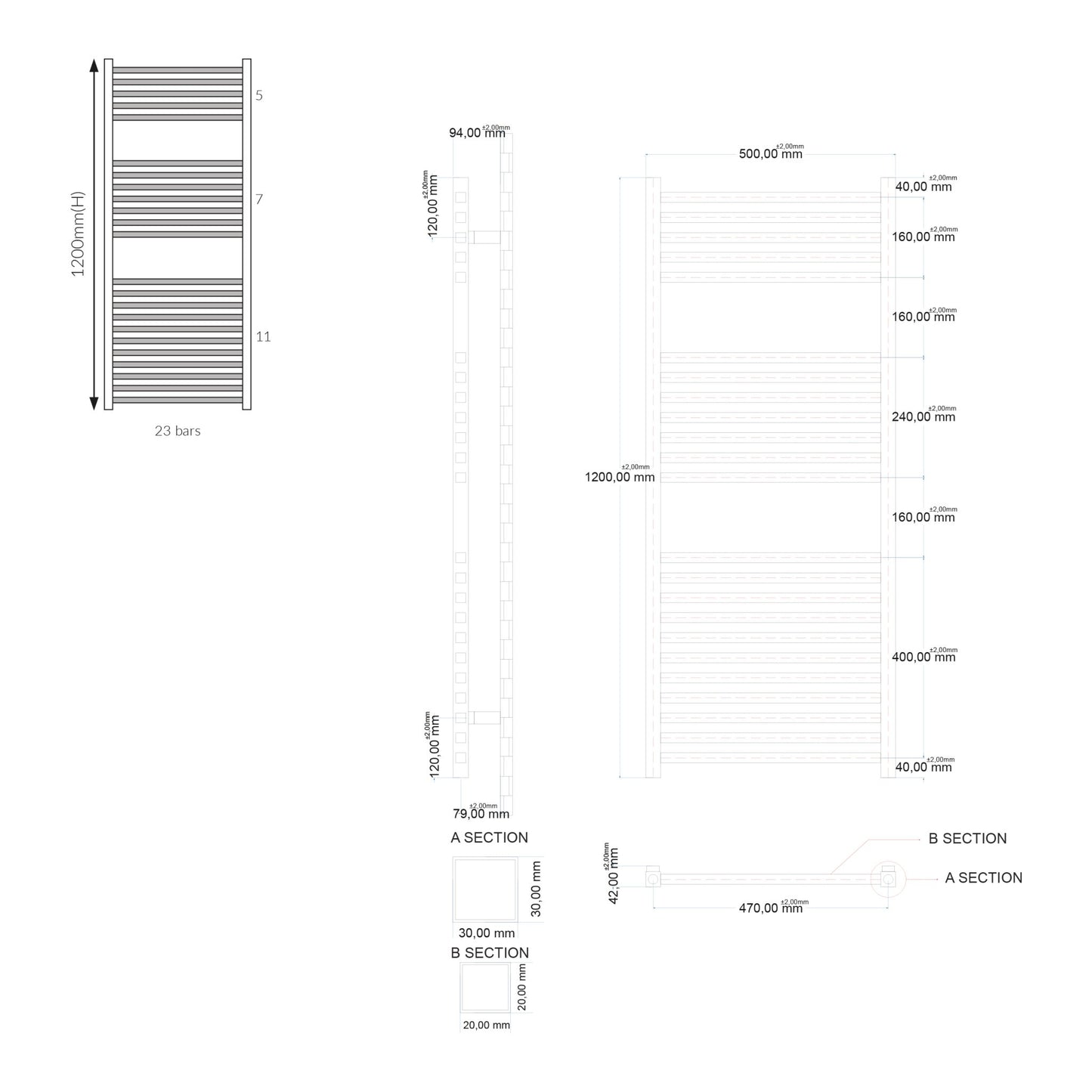 Scudo Simona Chrome Ladder Rails Square Profile