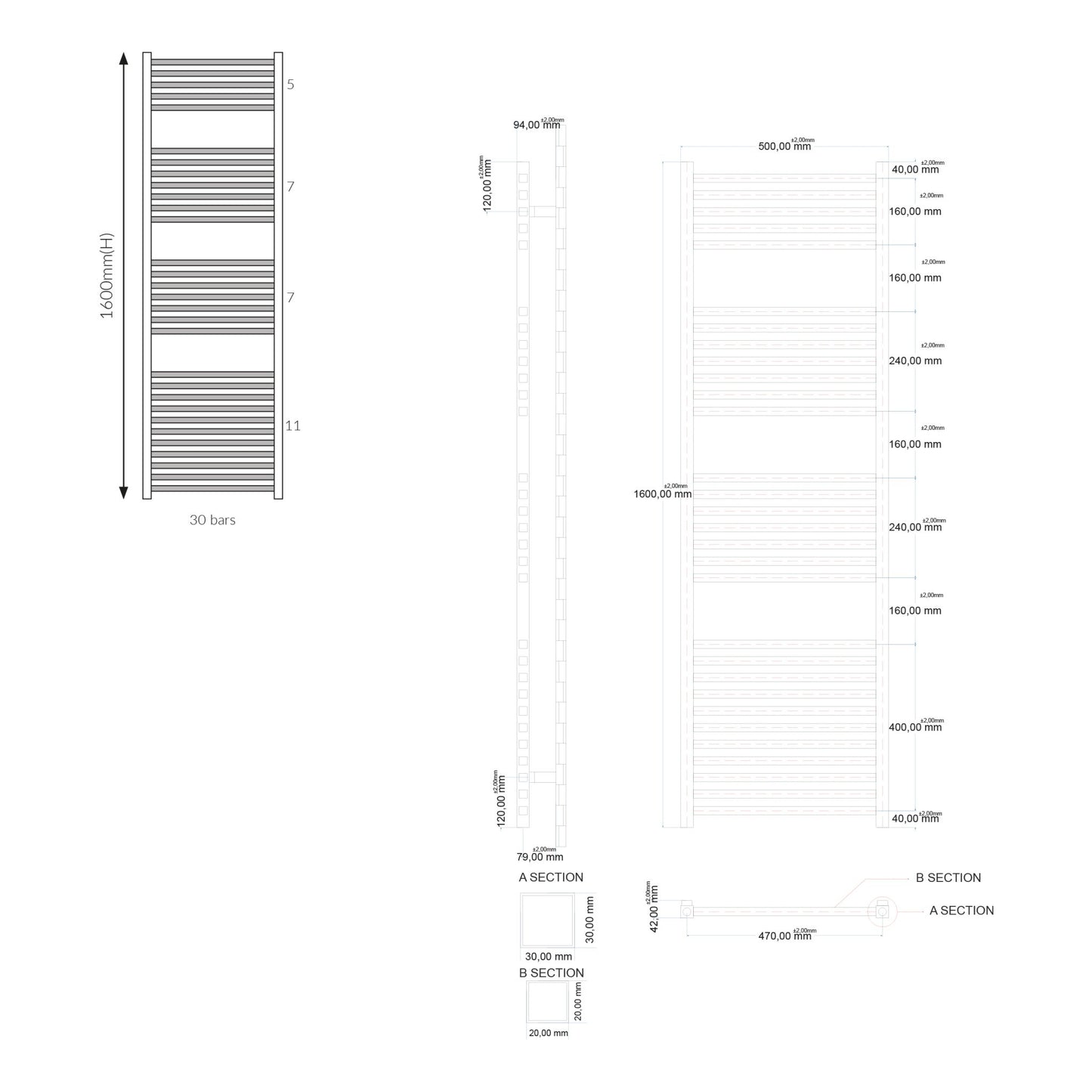 Scudo Simona Chrome Ladder Rails Square Profile
