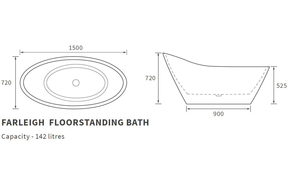 Dorchester Freestanding 1500x720x720mm Bath