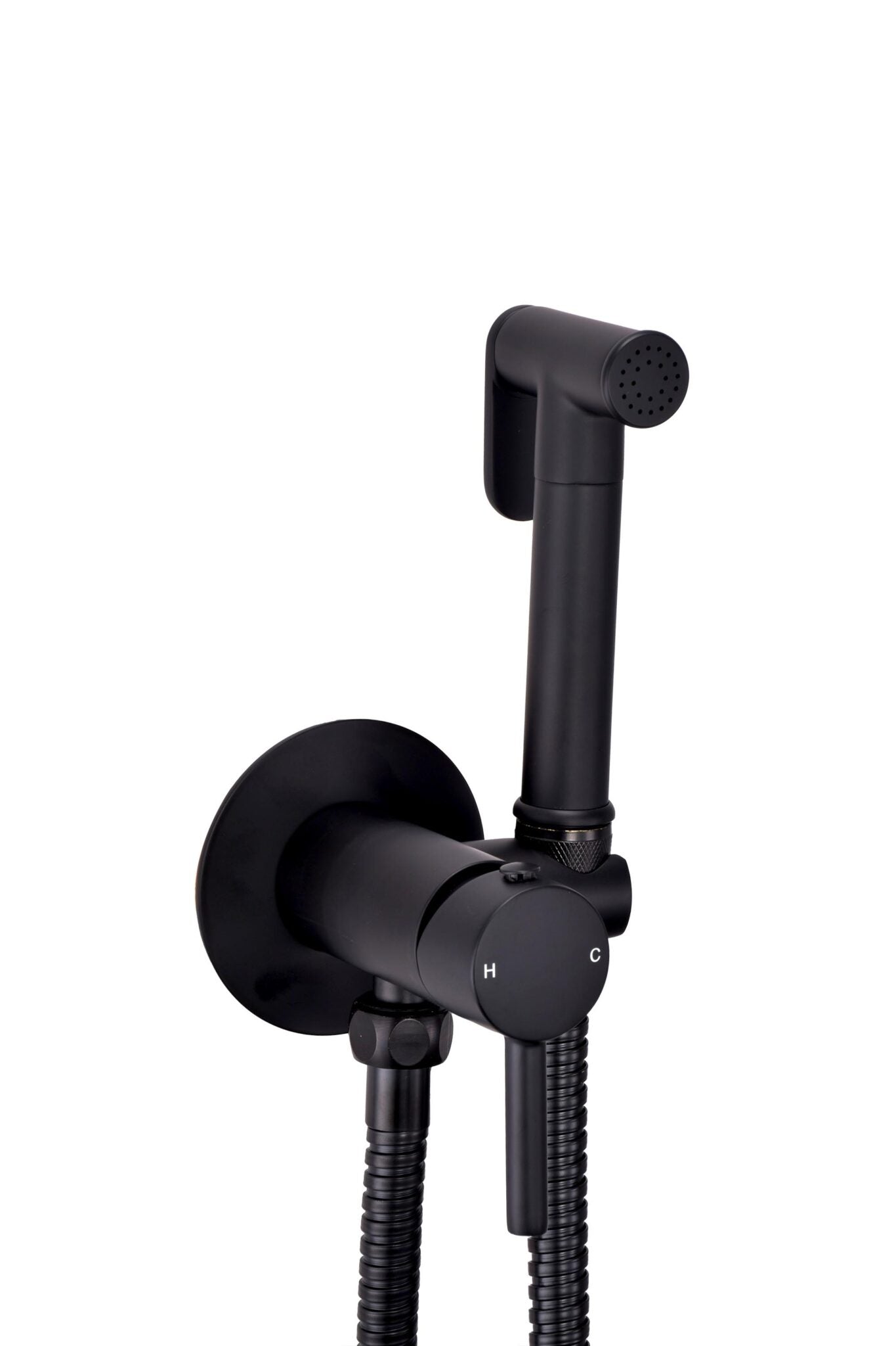Scudo Matt Black Douche Handset, Flexi and Outlet Elbow