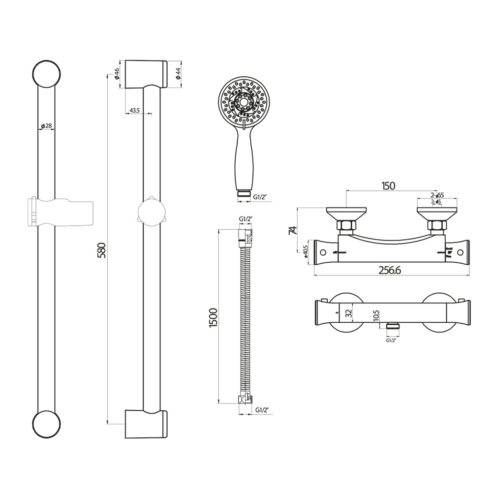 Scudo Complete Budget Shower Kit with adjustable riser & fast fit Brackets