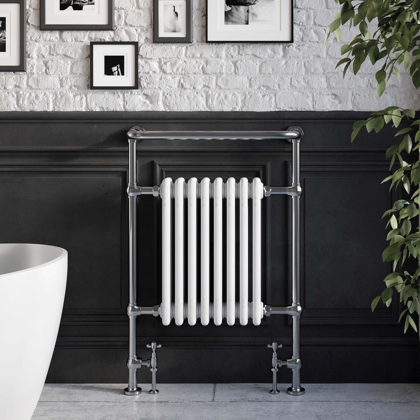 Scudo Harrogate Chrome & White Traditional 8 Column Towel Warmer
