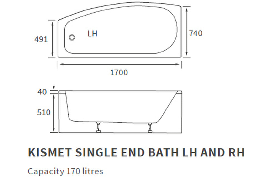 Artesian Space Saving Reinforced Bath 1700x740x560mm (Select Options)