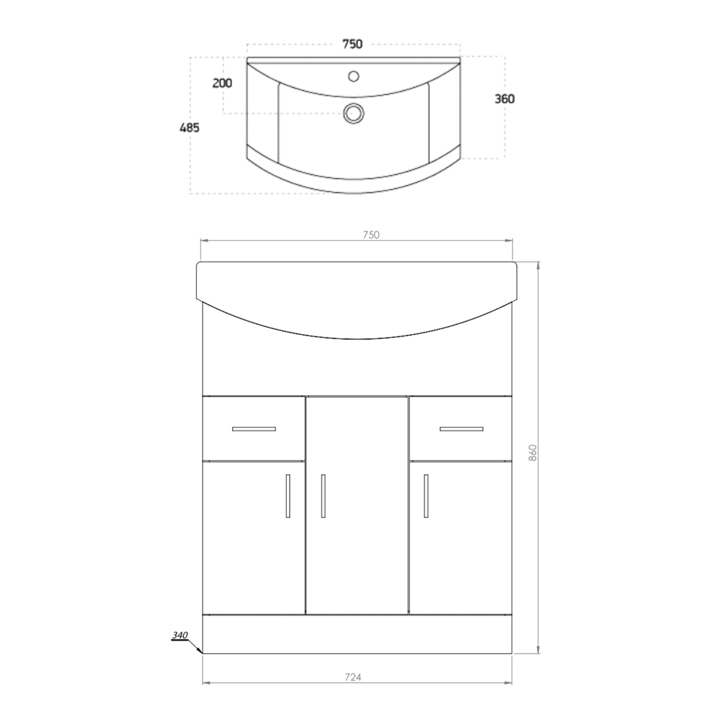 Scudo Lanza 750mm wide Vanity with Basin - Polar White