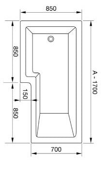 Scudo L Shape Shower Bath (available Left or right handed) 1700 x 850