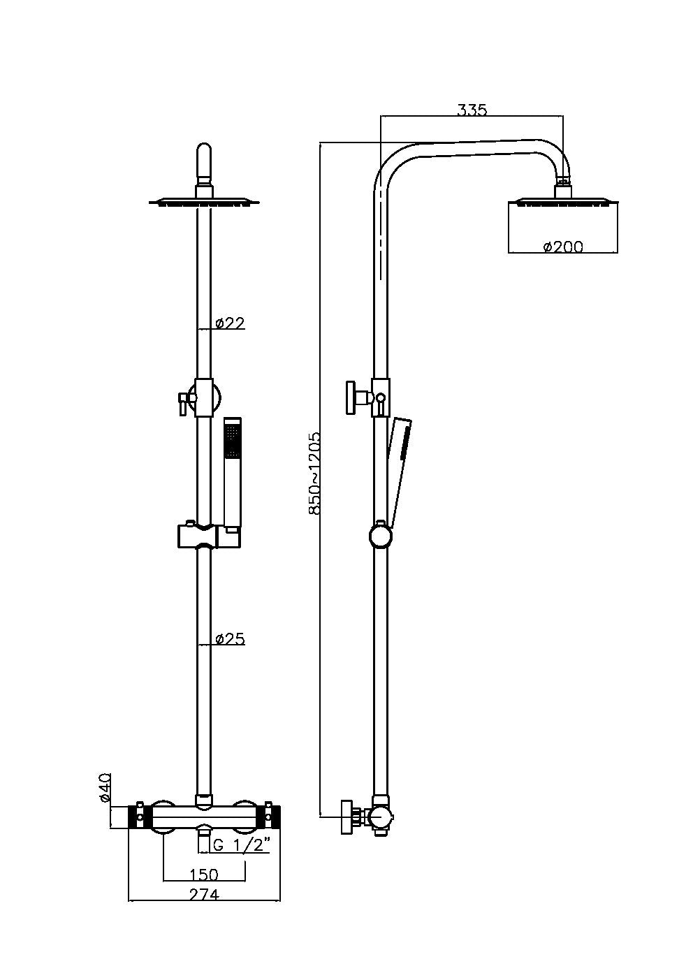Scudo Core Round Brushed Brass Thermostatic Shower with Rigid Riser and hand shower