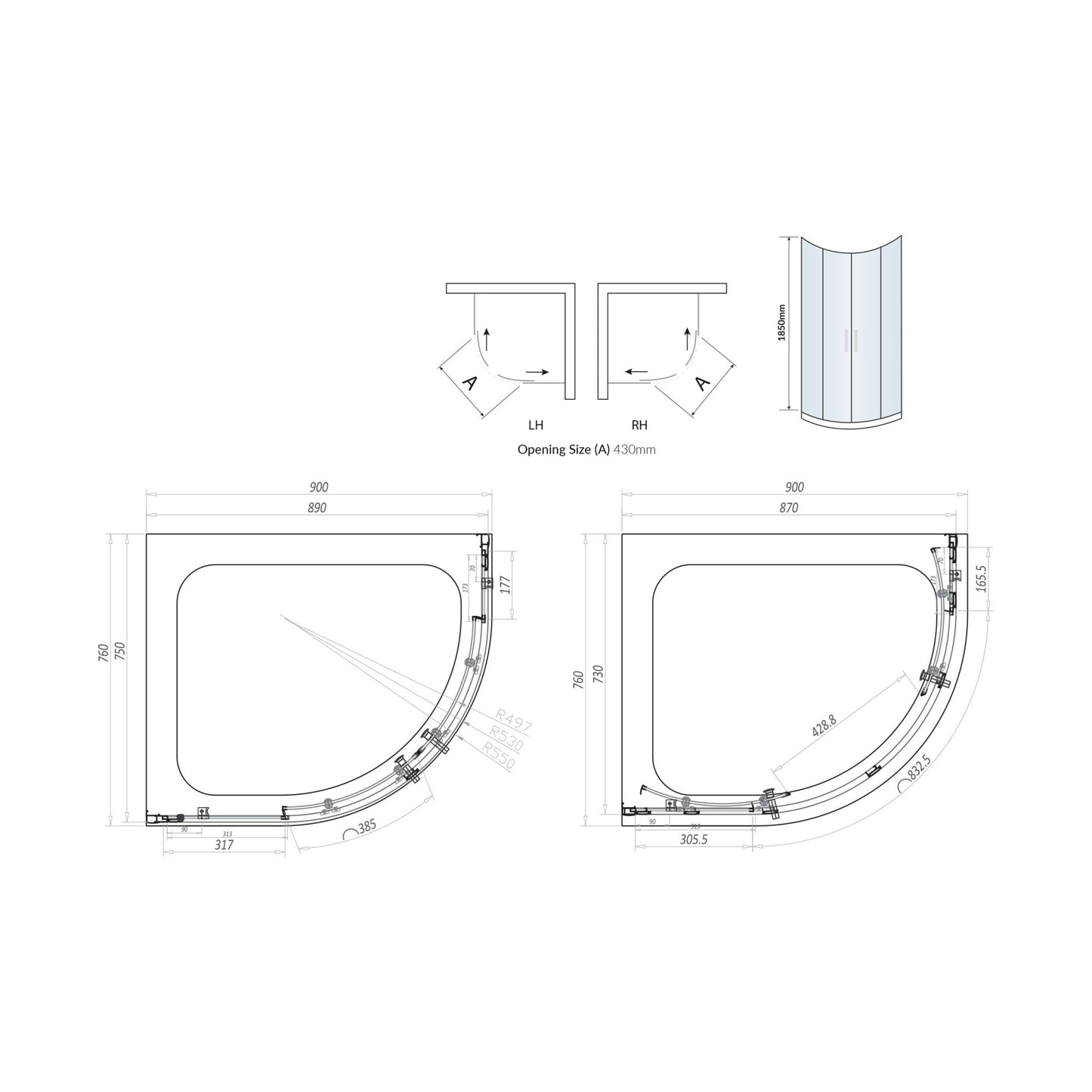 Scudo Standard Chrome S6 Double Door Off-Set Quadrant Shower Enclosures - 6mm Glass