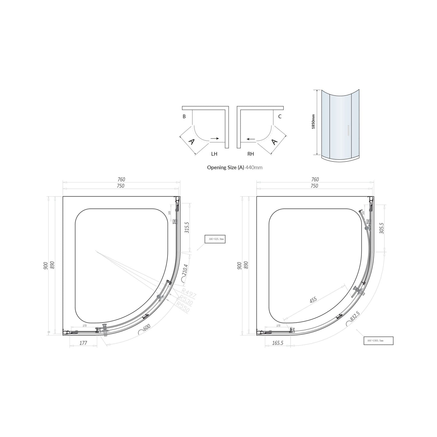 Scudo Standard Chrome S6 Single Door Off-Set Quadrant Shower Enclosures - 6mm Glass
