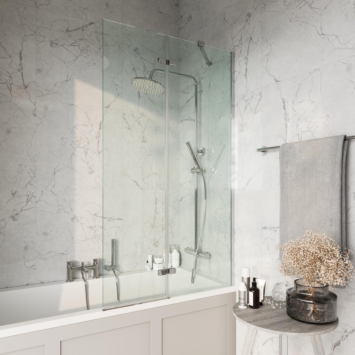 Scudo Chrome Square 1500 x 900mm Bath Screen 6mm Glass