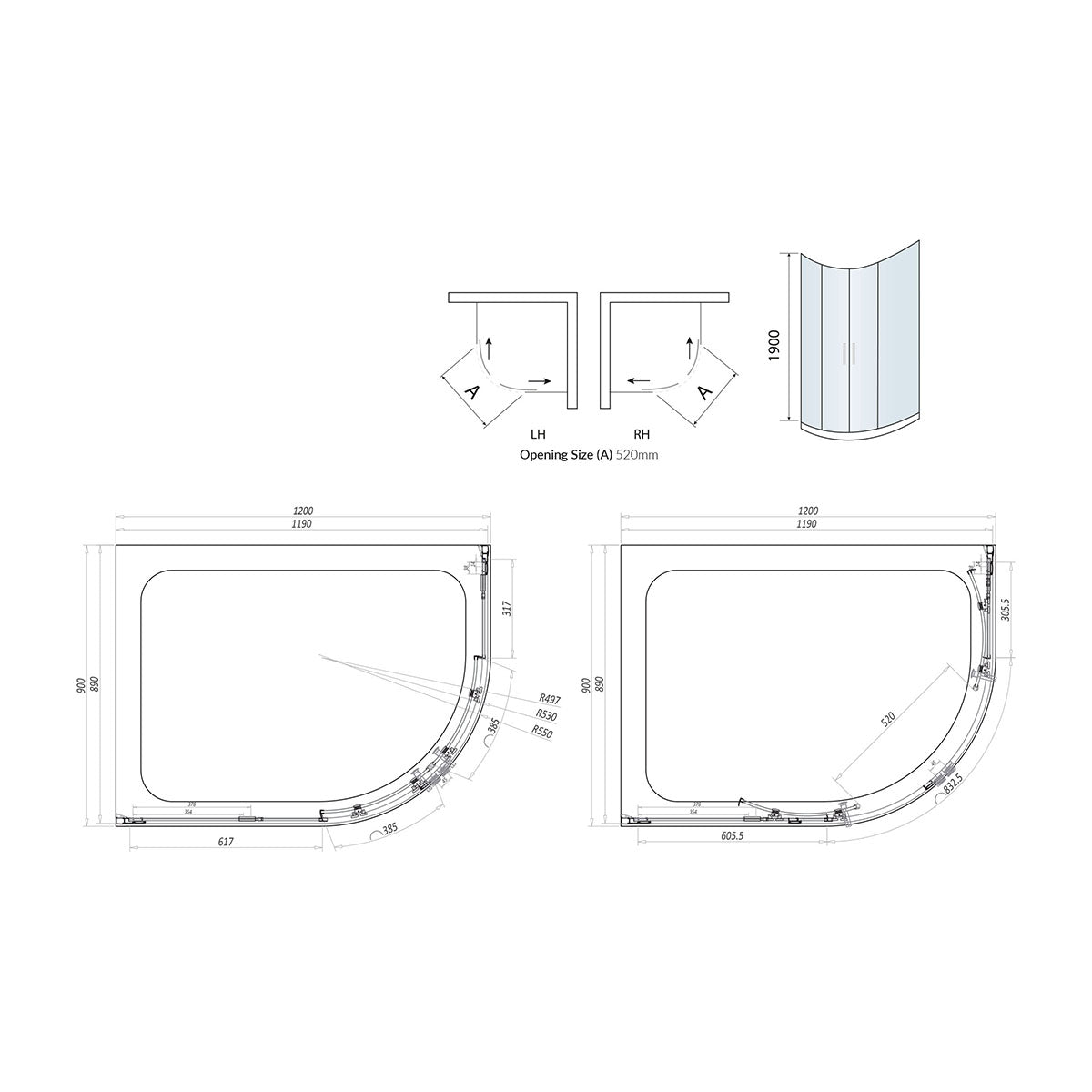 Scudo Luxury Chrome S8 Double Door Offset Quadrant Shower Enclosures - 8mm Glass