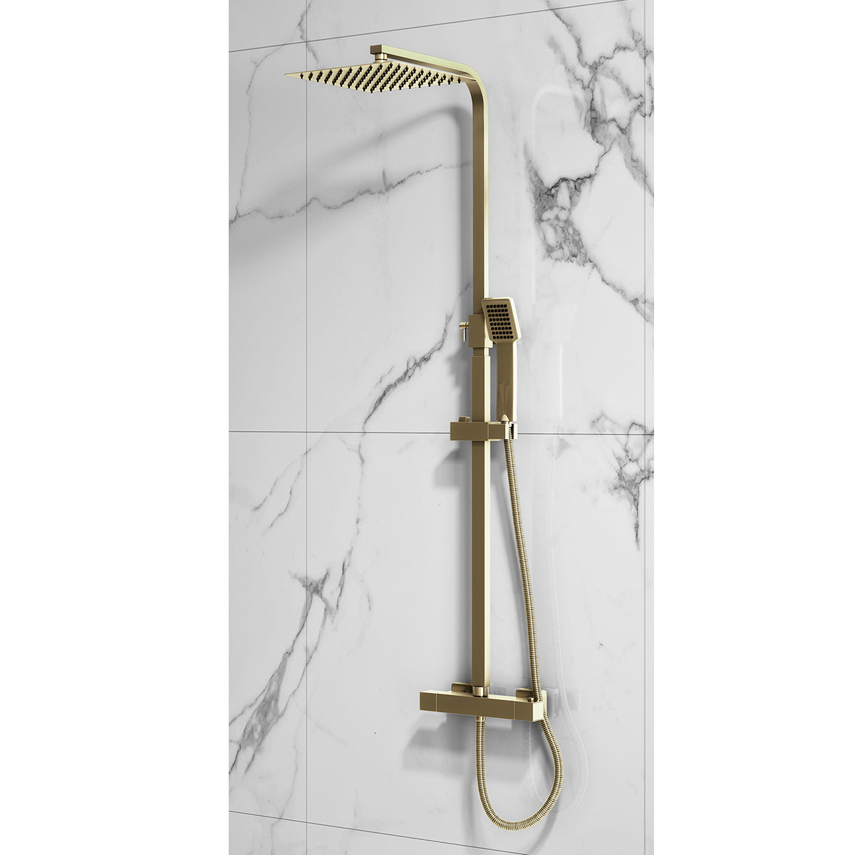 Scudo Elliot Square Thermostatic Brushed Brass Shower Set With Rigid Riser & hand Shower (Copy)