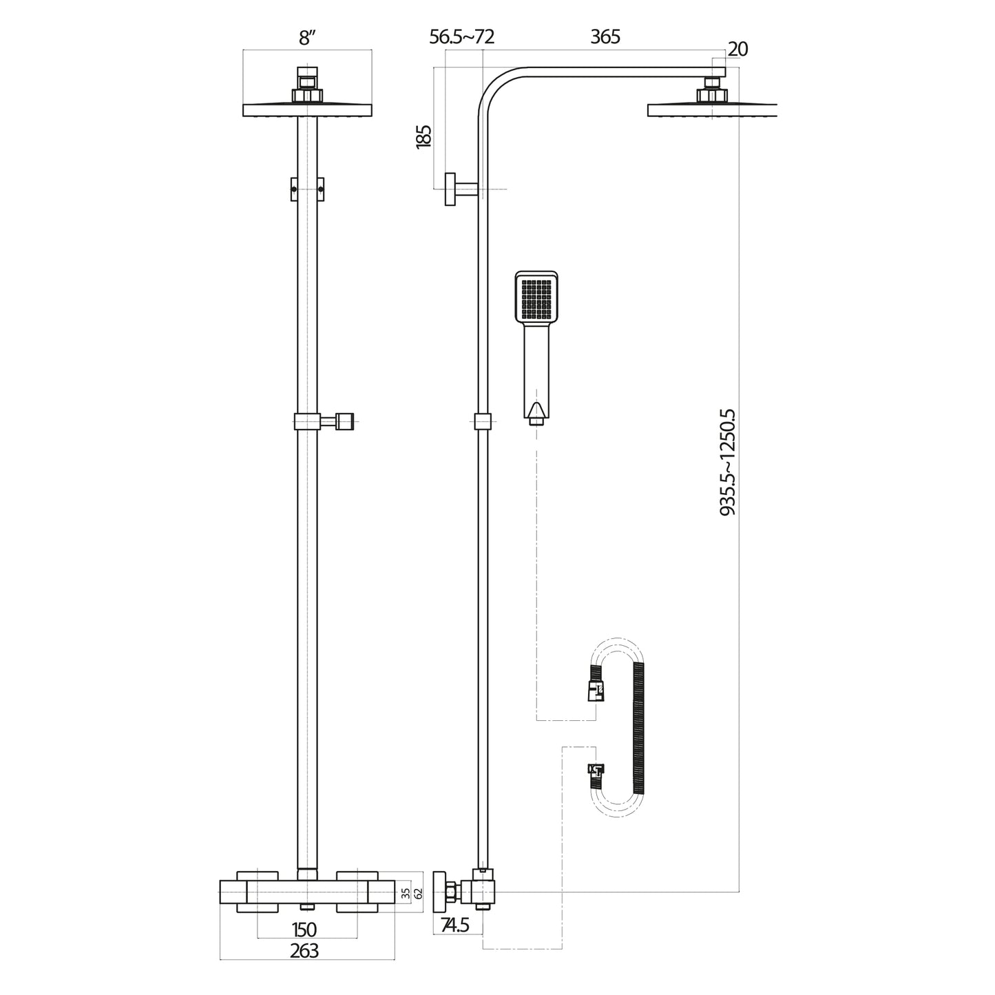 Scudo Elliot Square Thermostatic Brushed Brass Shower Set With Rigid Riser & hand Shower (Copy)