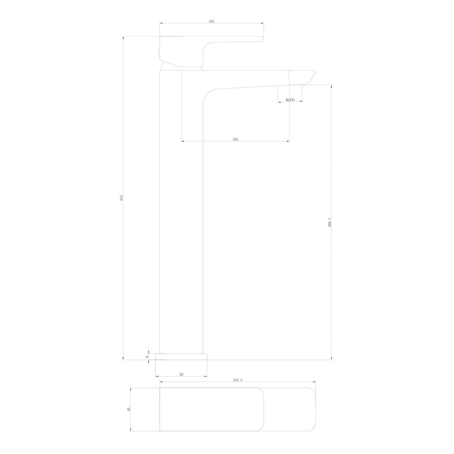Scudo Muro Tall Mono Basin Mixer - Brass