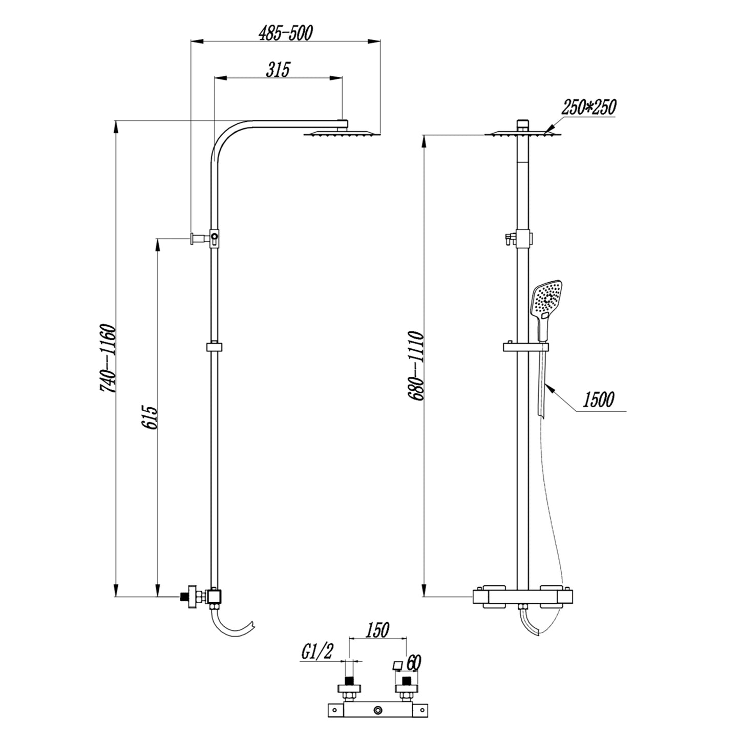 Scudo Heiler Cool Touch Bar Shower Kit with Rigid Riser & Hand Shower