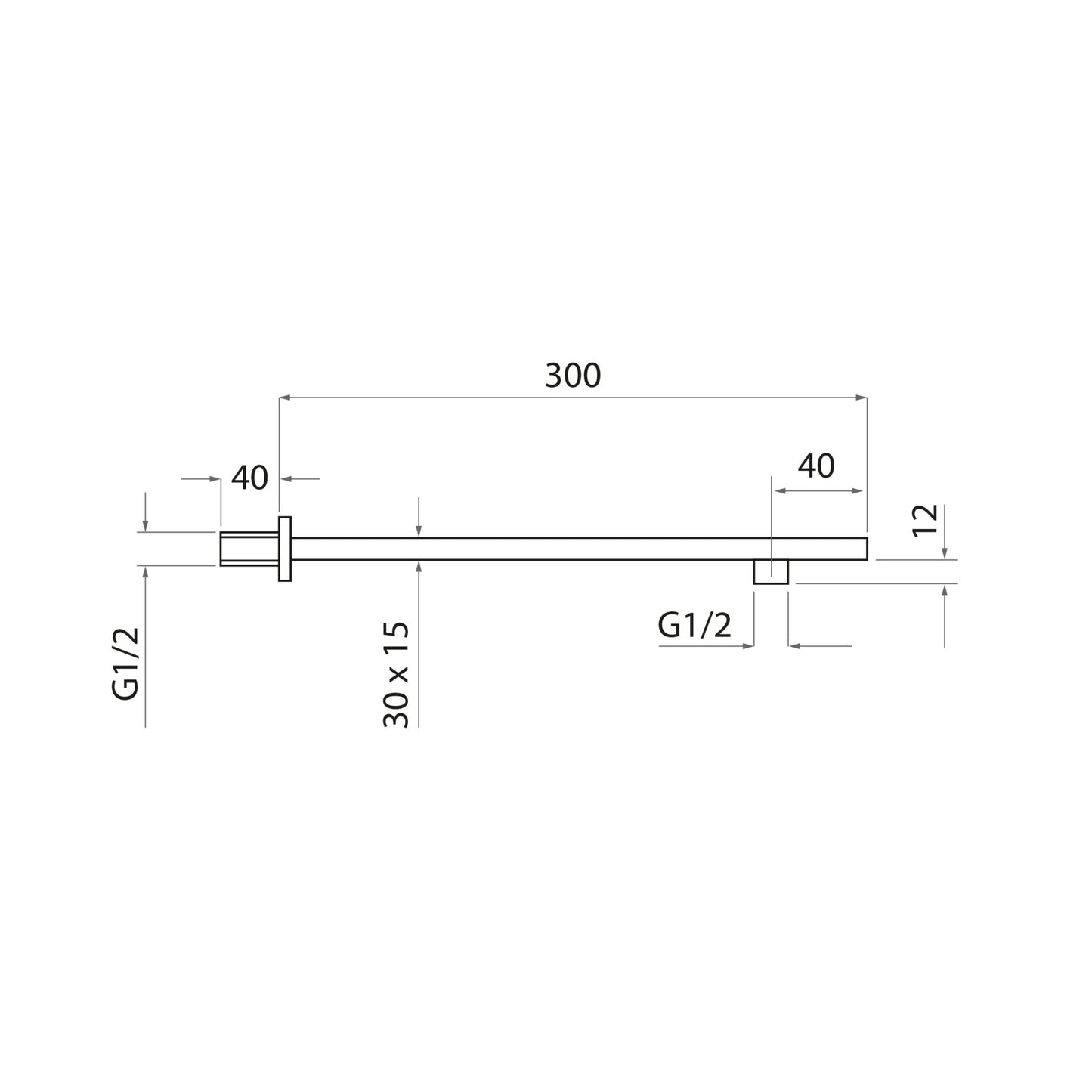 Scudo Square Wall Arm for fixed shower head - Black