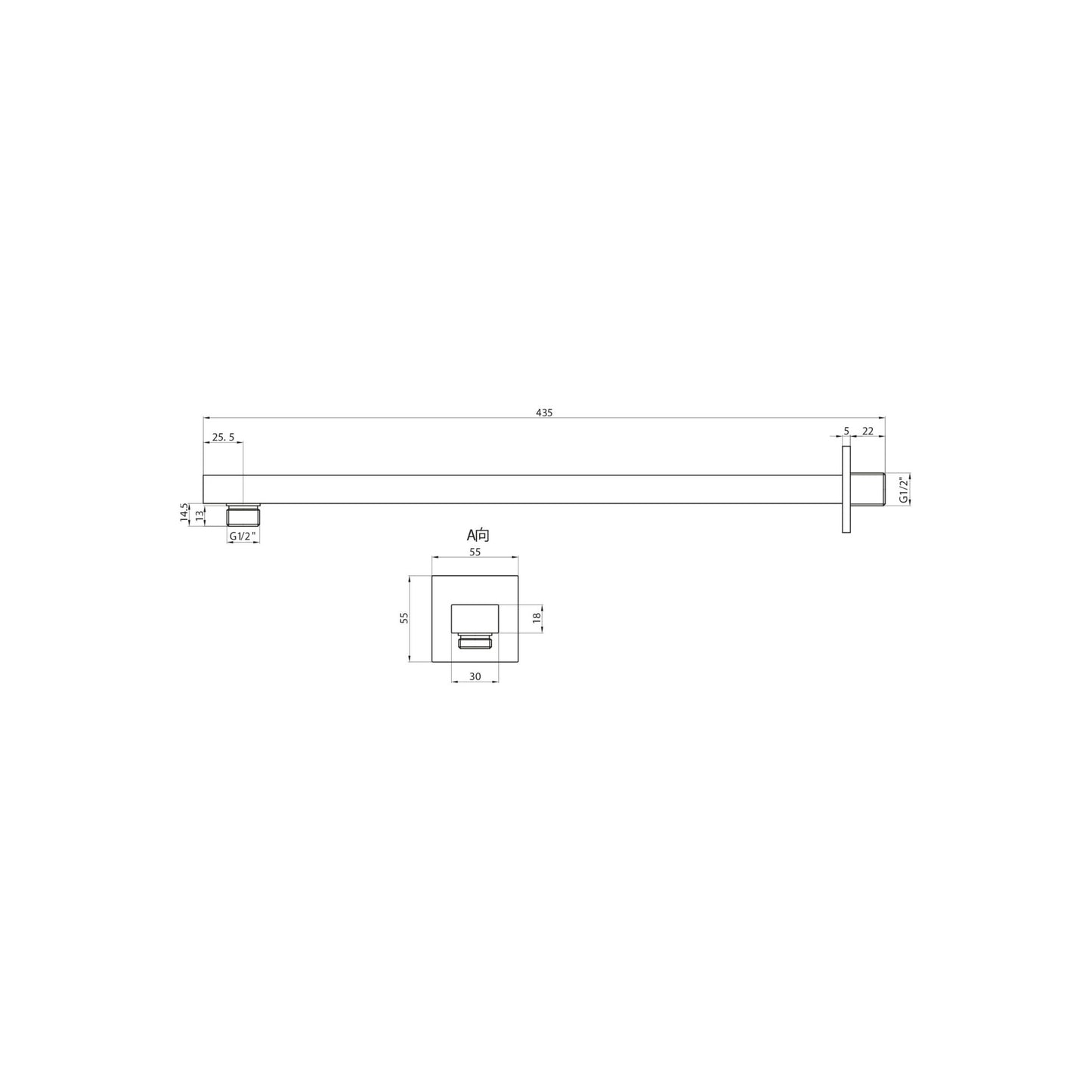 Scudo Square Chrome Wall Arm For Fixed Shower Head