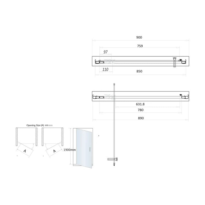 Scudo Black S6 Pivot Door (Combine with Side Panel to make Shower Enclosure) - 6mm Glass