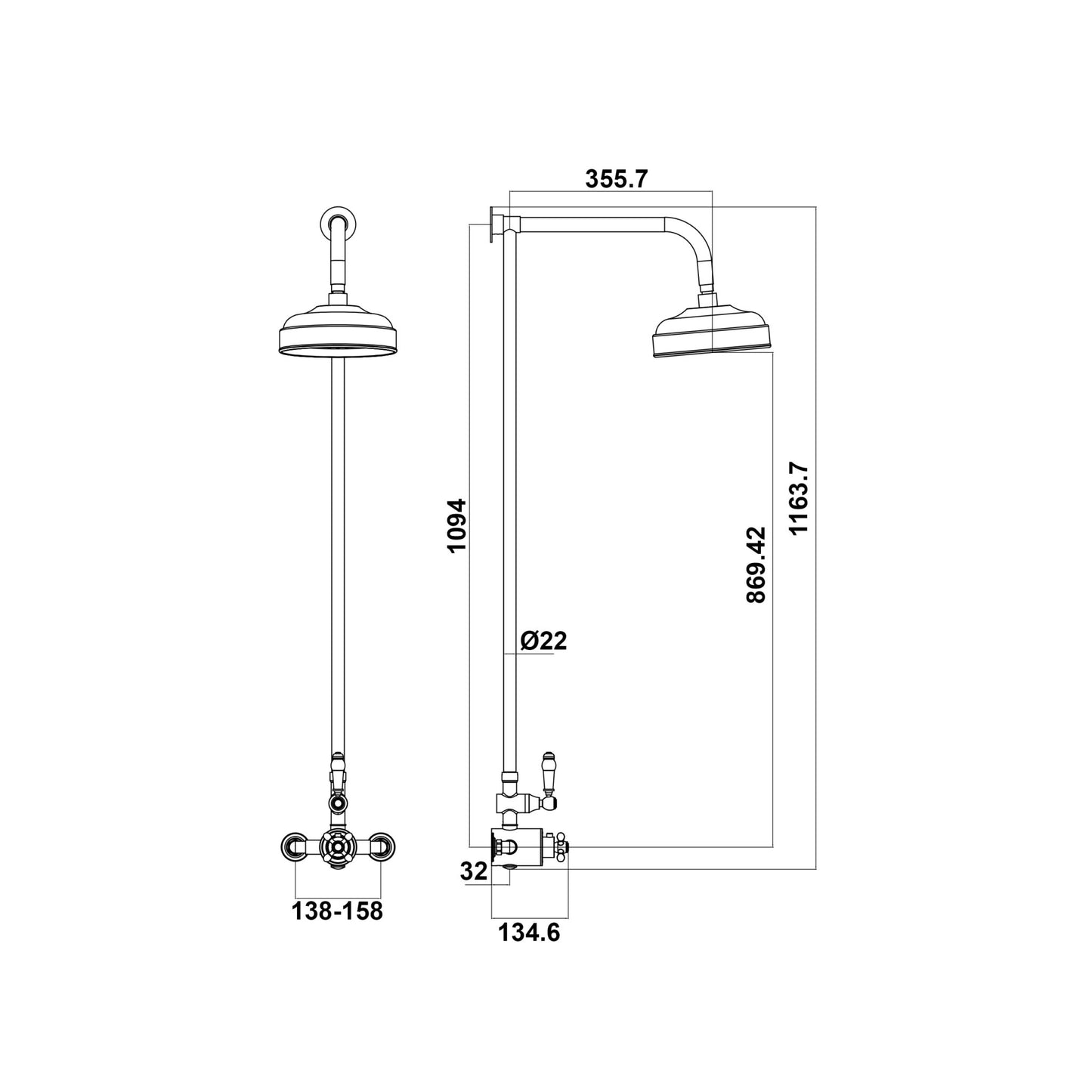 Scudo Traditional Thermostatic Shower Valve set with Rigid Riser