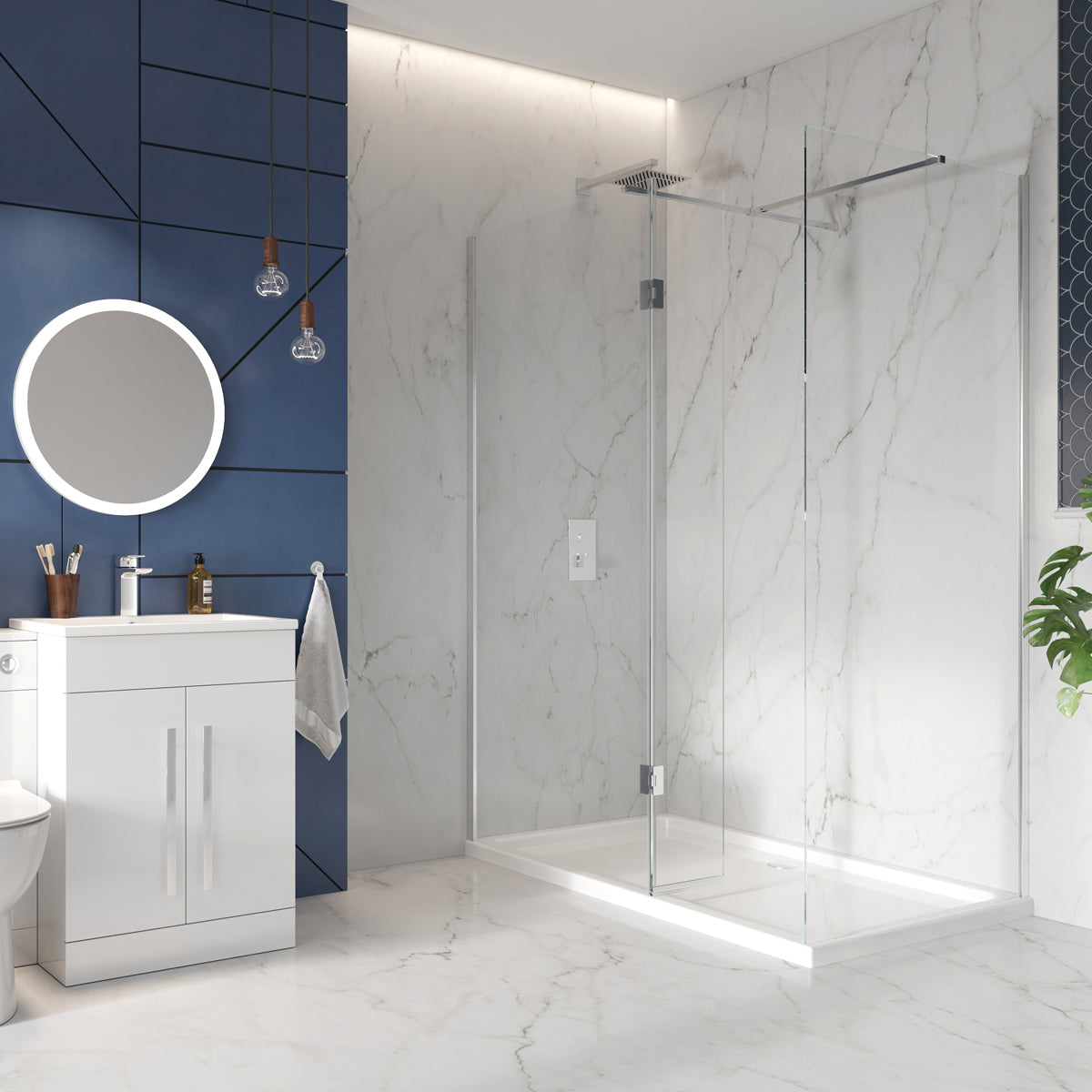 Scudo S8 Wetroom Glass and Hinged Return Panel with Chrome Hardware - 8mm glass