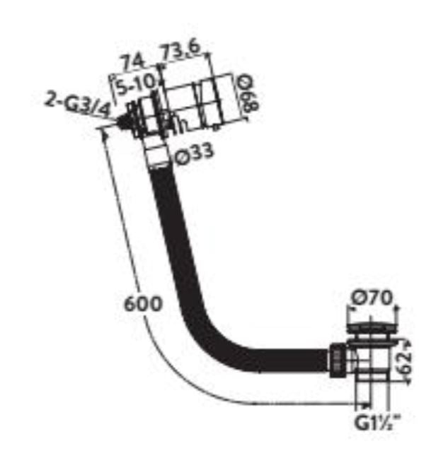 Scudo Round Bath Filler Control Tap with Overflow & Waste in Black