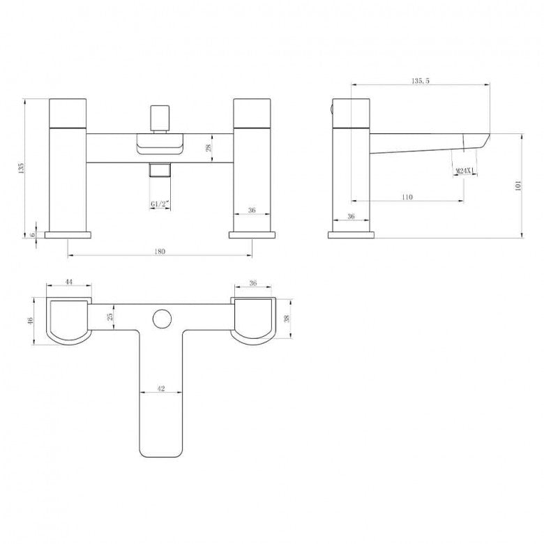 Scudo Muro Bath Shower Mixer with Bracket and shower kit - Black