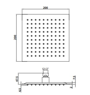 Scudo Square Chrome Shower Head 200x 200mm