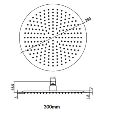 Scudo Round Shower Heads in Black 300 x 300mm
