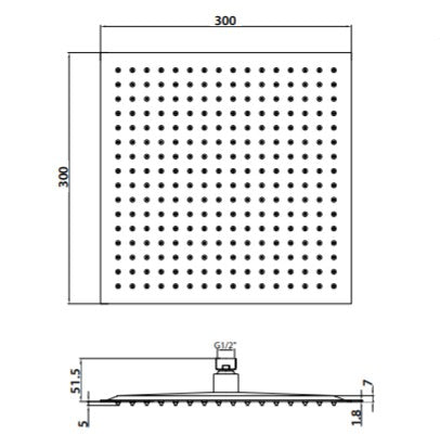 Scudo Square Chrome Shower Head 300x 300mm