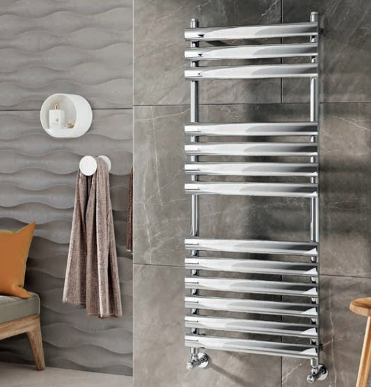 Scudo Chrome heated curved towel Warmer 500mm wide - 800mm & 1200mm  High