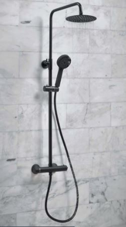 Scudo Middleton Round Thermostatic Black Shower Set With Rigid Riser & hand Shower