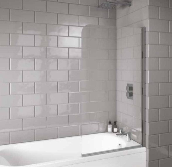 Scudo Chrome Radius edge 1400 x 800mm Bath Screen 6mm Glass