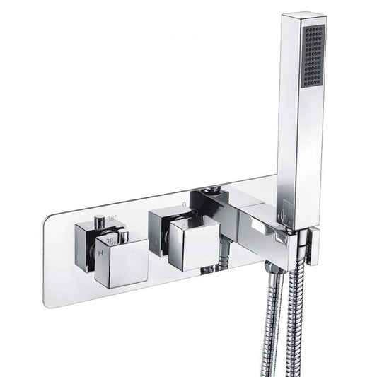 Scudo Square Concealed Thermostatic Valve, 2 outlet with hose and head
