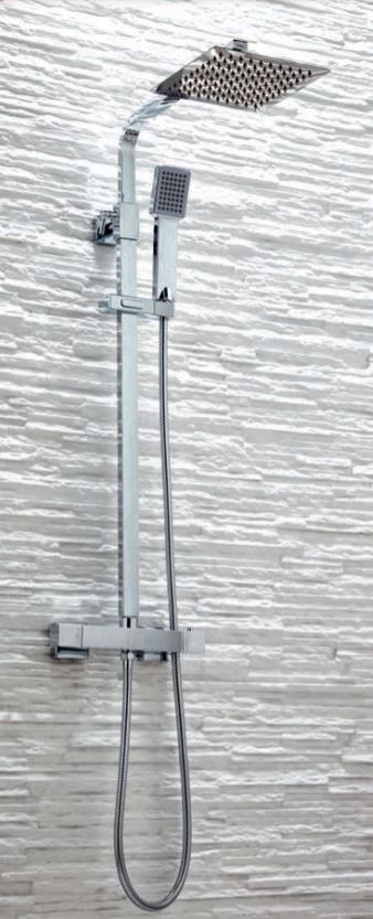 Scudo Elliot Square Thermostatic Chrome Shower Set With Rigid Riser & hand Shower