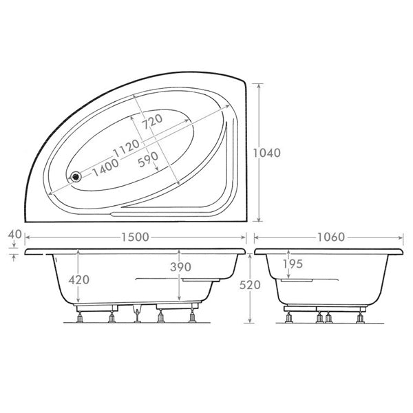 Kartell Formula Offset Corner Bath Right Hand inc Panel