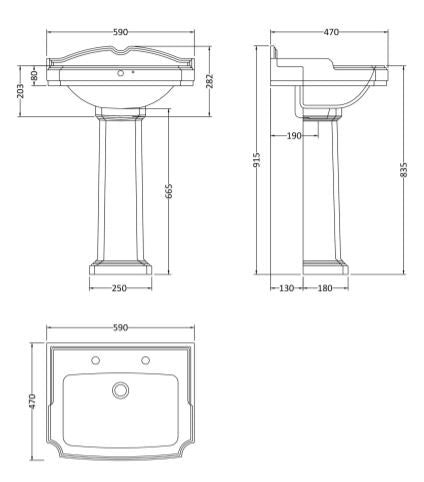 Traditional Legend 580mm Basin & Pedestal