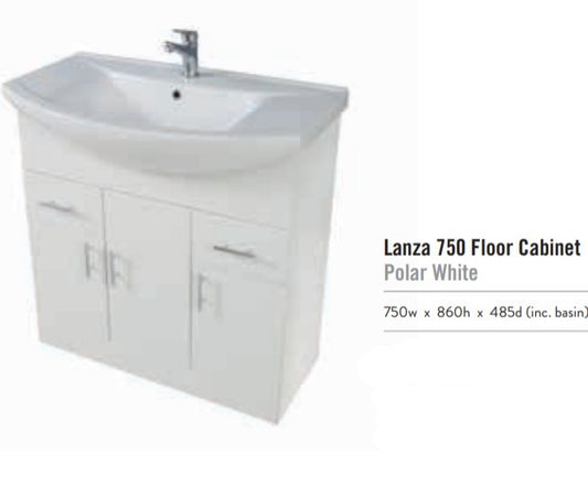 Scudo Lanza 750mm wide Vanity with Basin - Polar White