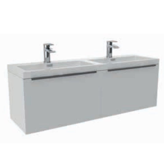 Muro 1200mm wide Vanity with double Basin - Gloss White with Chrome Handles