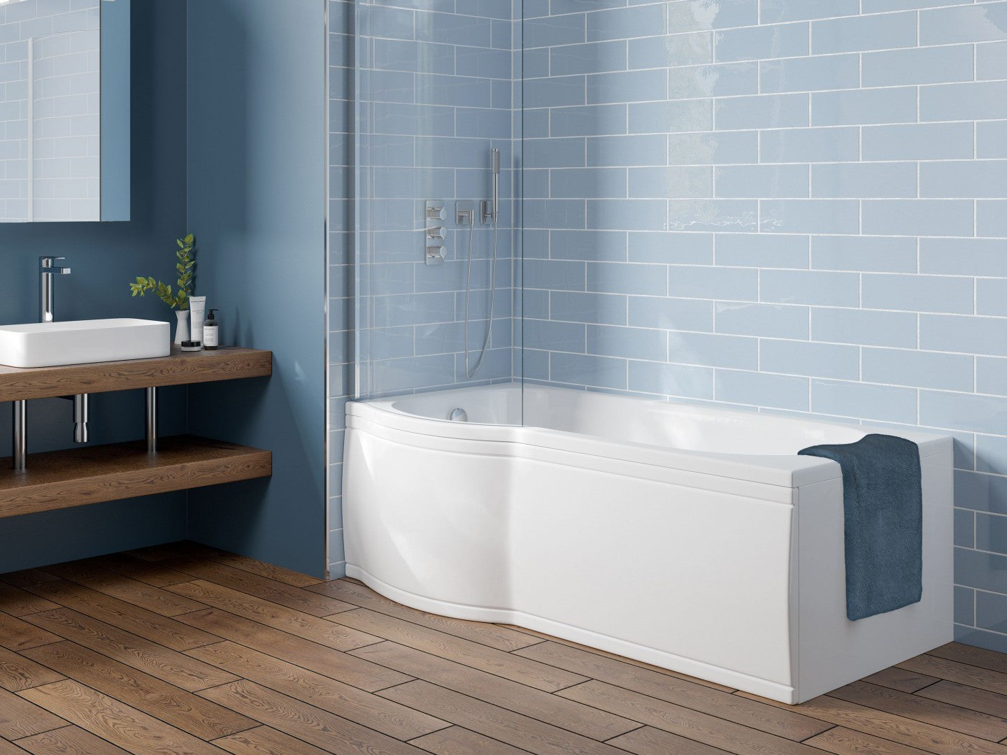 Scudo P Shape Shower Bath (available Left or right handed) 1700 x800