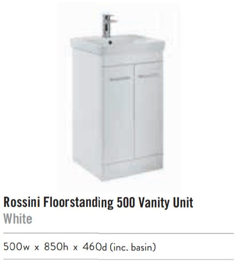 Rossini 500mm wide Vanity with Basin - Polar White