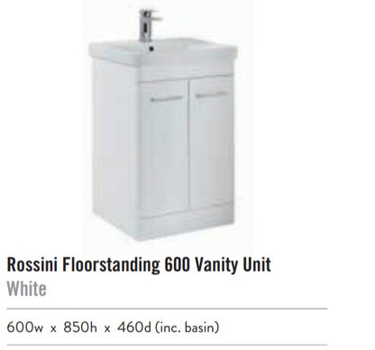 Rossini 600mm wide Vanity with Basin - Gloss White