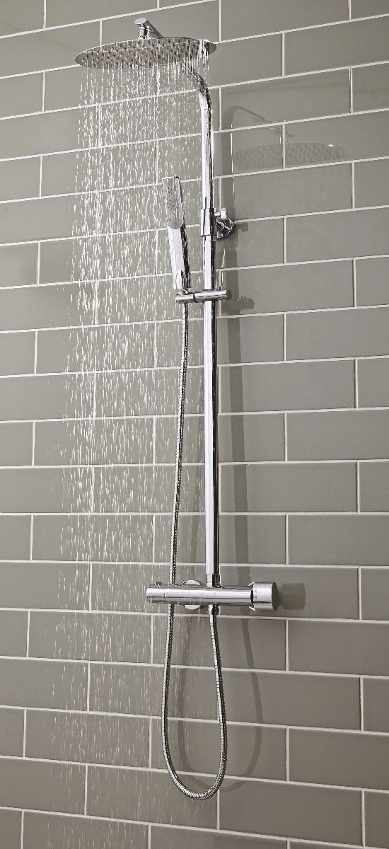 Scudo Marco Oval Thermostatic Chrome Bar Shower Set With Rigid Riser & Hand Shower