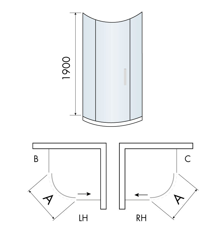 Scudo Luxury Chrome S8 Single Door Equal Quadrant Shower Enclosures - 8mm Glass